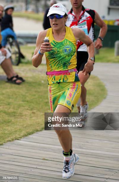 Kate Bevilaqua of Australia competes in the run leg during the Port Of Tauranga Half Ironman Triathlon at Mount Maunganui on January 5, 2008 in...