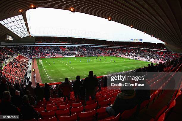 General view of the half filled stadium during the FA Cup sponsored by E.ON third round match between Sunderland and Wigan Athletic at the Stadium of...