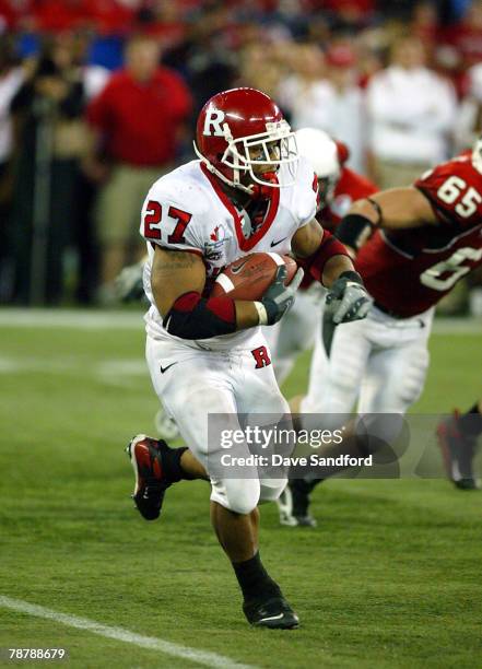 Ray Rice of the Rutgers Scarlet Knights runs the ball against the Ball State Cardinals during the International Bowl at the Rogers Centre on January...