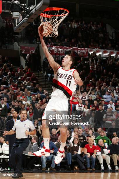 Sergio Rodriguez of the Portland Trail Blazers takes a layup on a break-away during a game against the Utah Jazz during a game on January 5, 2008 at...