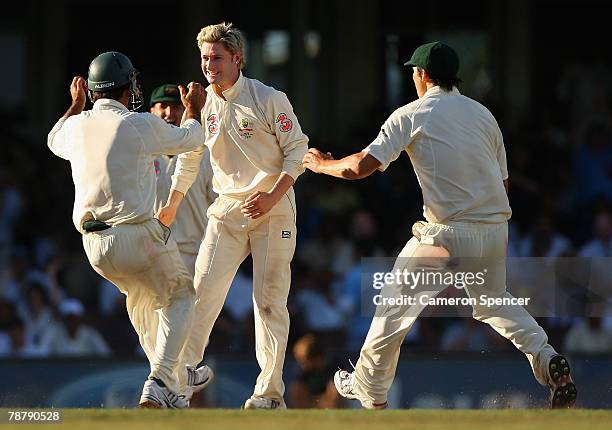 Michael Clarke of Australia celebrates taking the wicket of RP Singh of India for lbw during day of the Second Test match between Australia and India...