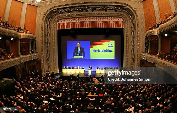 German Free Democrats Chairman Guido Westerwelle delivers a speech during the annual FDP Epiphany Conference at State Opera on January 6, 2008 in...