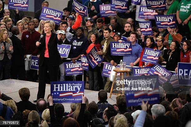 Democratic presidential candidate Sen. Hillary Clinton talks during a campaign event at Nashua North High School January 6, 2008 in Nashua, New...