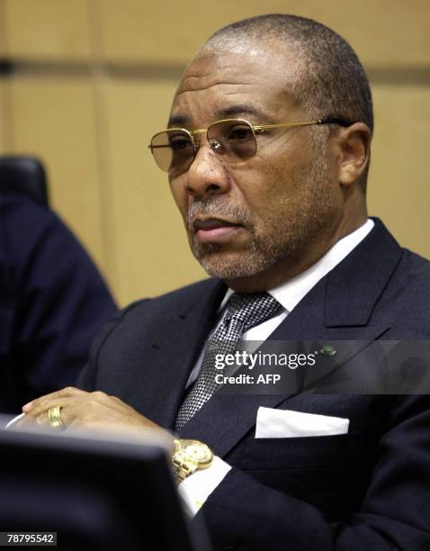 Former Liberian President Charles Taylor sits in the courtroom of the International Criminal Court prior to the hearing of witnesses in the trial...