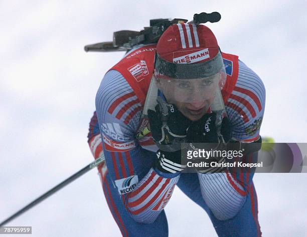 Alexey Churine of Russia during the Mens 10 km sprint of the E.ON Ruhrgas IBU Biathlon World Cup on January 05, 2008 in Oberhof near Erfurt, Germany.