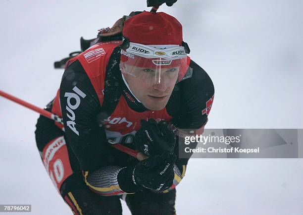 Carsten Pump of Germany skates during the Mens 10 km sprint of the E.ON Ruhrgas IBU Biathlon World Cup on January 05, 2008 in Oberhof near Erfurt,...