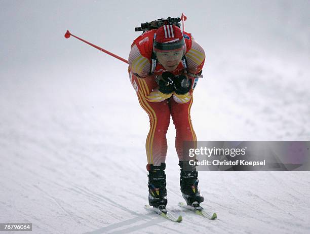 Chengye Zhang of China skates during the Mens 10 km sprint of the E.ON Ruhrgas IBU Biathlon World Cup on January 05, 2008 in Oberhof near Erfurt,...