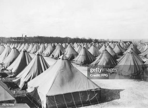 Tents to accommodate unemployed workers from Chicago and Milwaukee, who will be trained in forestry work as part of President Franklin D. Roosevelt's...