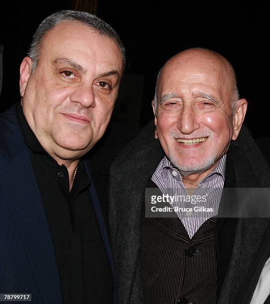 Actors Vince Curatola and Dominic Chianese as they visit backstage at "Chicago" on Broadway at The Ambassador Theater on January 6, 2008 in New York...