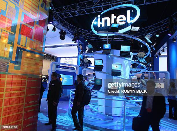 People visit the Intel display at the 2008 Consumer Electronics Show in Las Vegas 07 January 2008. CES, the world's largest annual consumer...