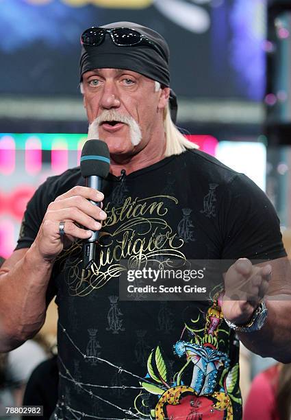 Personality Hulk Hogan appears onstage during MTV's Total Request Live at the MTV Times Square Studios January 7, 2008 in New York City.