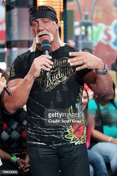 Personality Hulk Hogan appears onstage during MTV's Total Request Live at the MTV Times Square Studios January 7, 2008 in New York City.