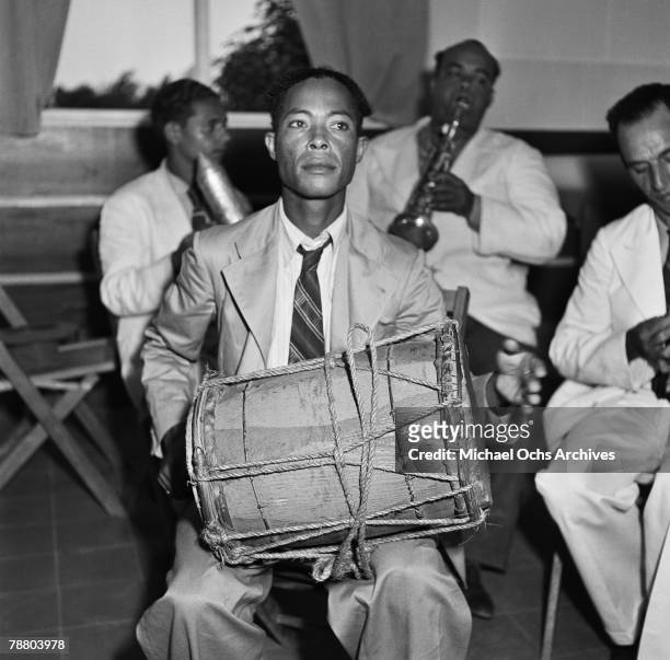 Drummer plays in 1946 in Santo Domingo, Dominican Republic.