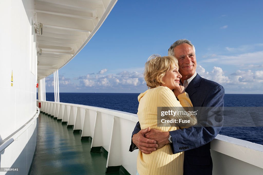Couple on Cruise Ship Hugging