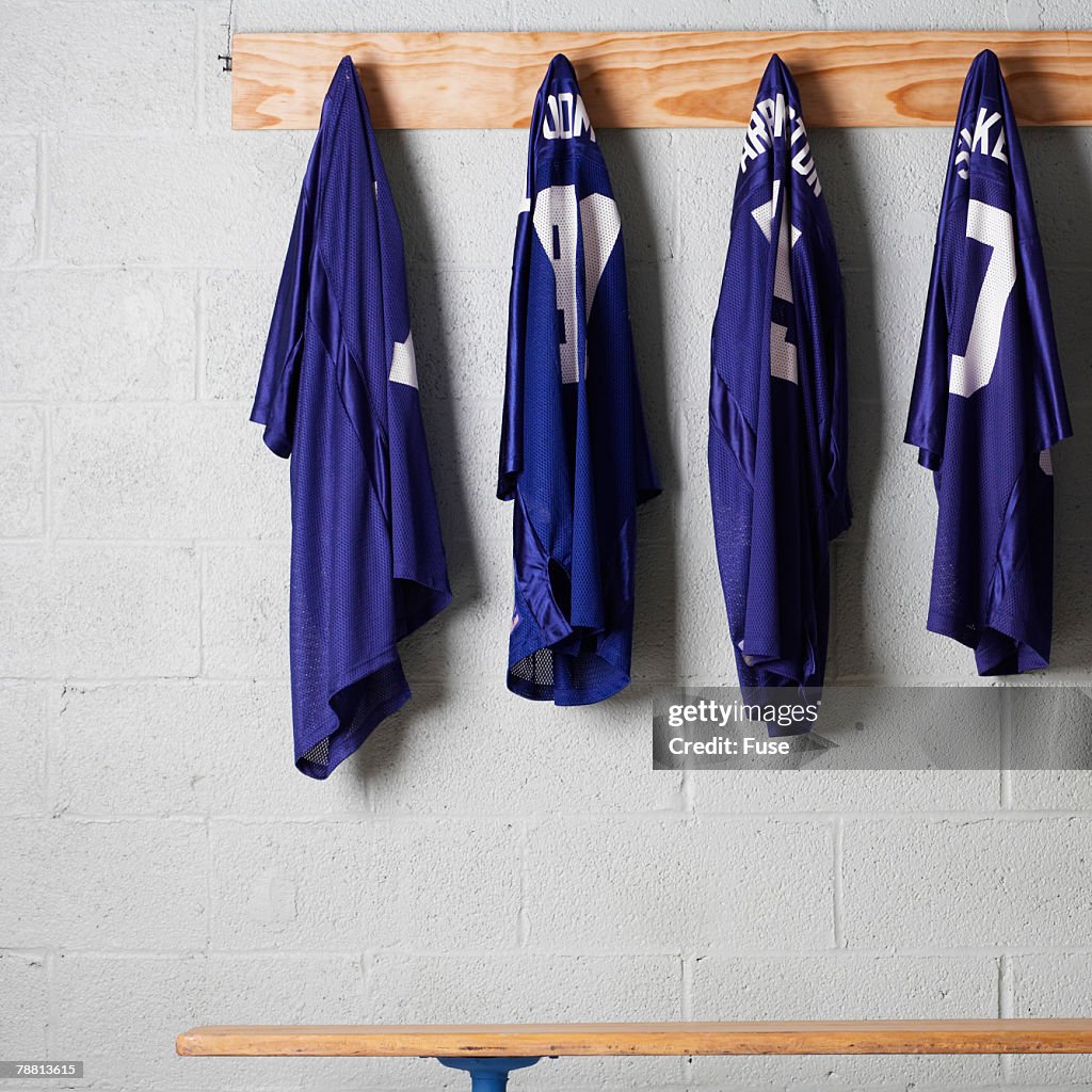 Jerseys Hanging on a Wall
