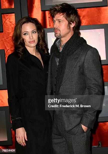Actors Angelina Jolie and Brad Pitt arrive at the 13th annual Critics' Choice Awards held at the Santa Monica Civic Auditorium on January 7, 2008 in...
