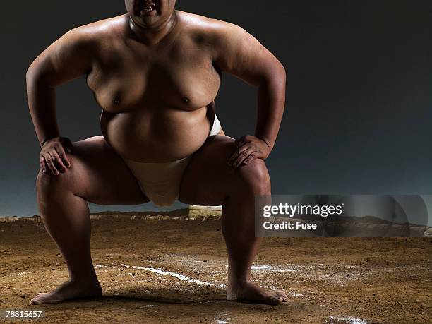 intense sumo wrestler in ring - sumo stock pictures, royalty-free photos & images