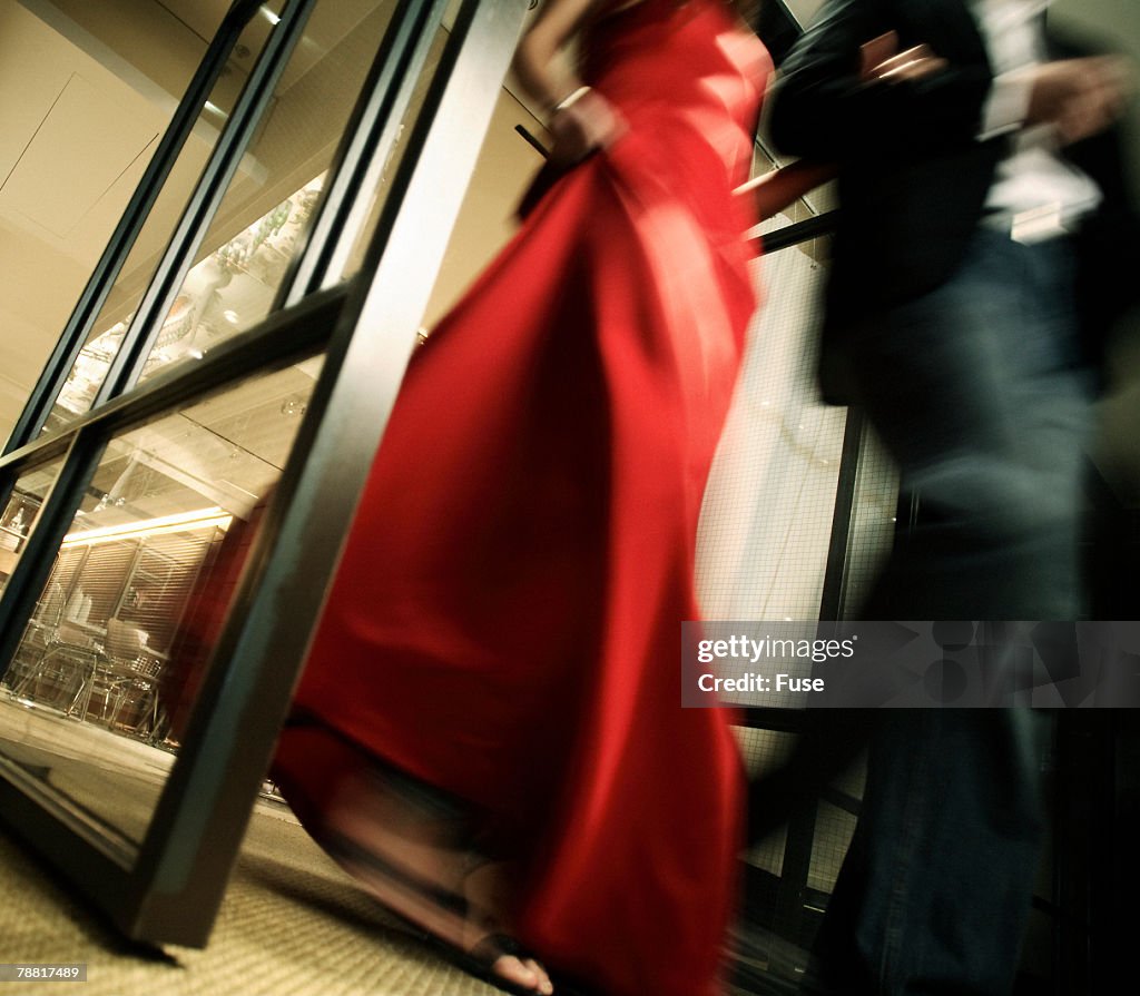 Couple Exiting Restaurant