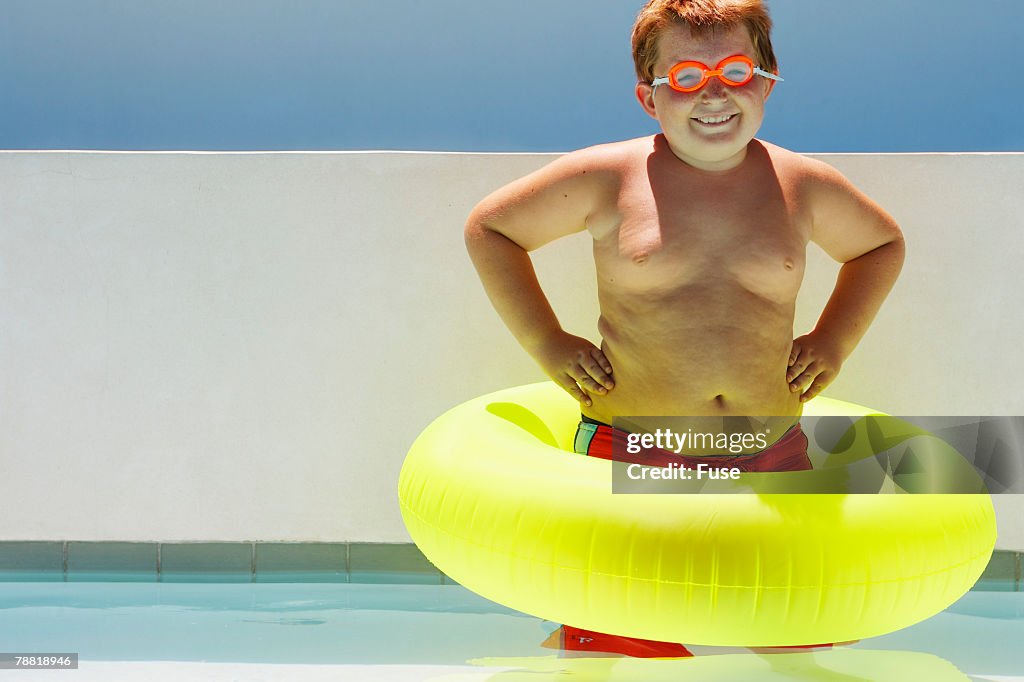 Boy Wearing Inner Tube