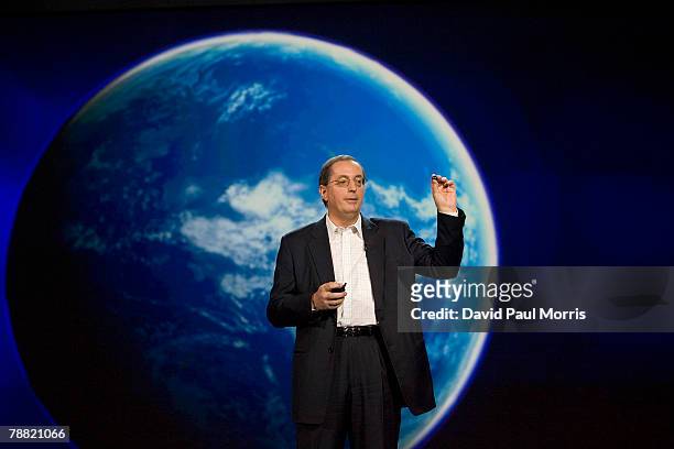 Paul Otellini, Intel president and CEO, delivers a keynote address at the 2008 International Consumer Electronics Show at the Venetian January 7,...