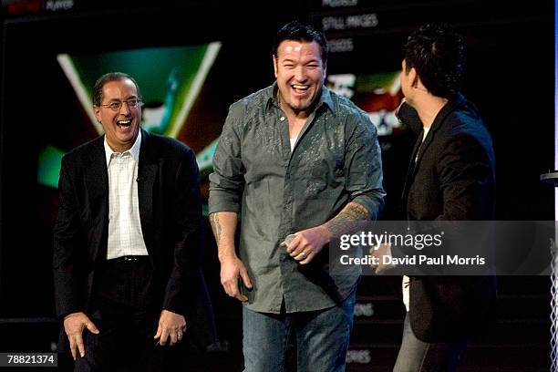 Paul Otellini, Intel president and CEO, , laughs with Steve Harwell, , lead singer of the band Smash Mouth and Jonathan Strietzel, founder and chief...