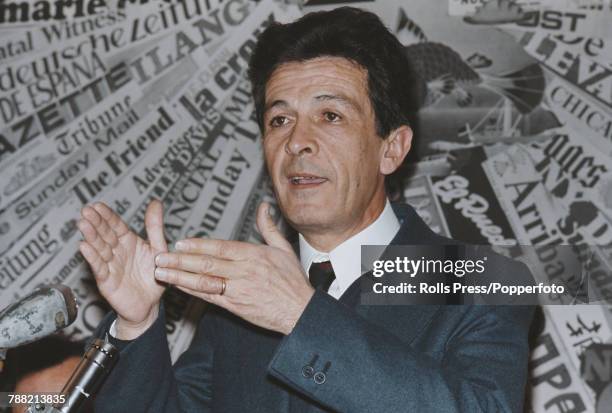 Italian Communist Party politician Enrico Berlinguer pictured addressing a press conference in Rome, Italy on 11th April 1972.