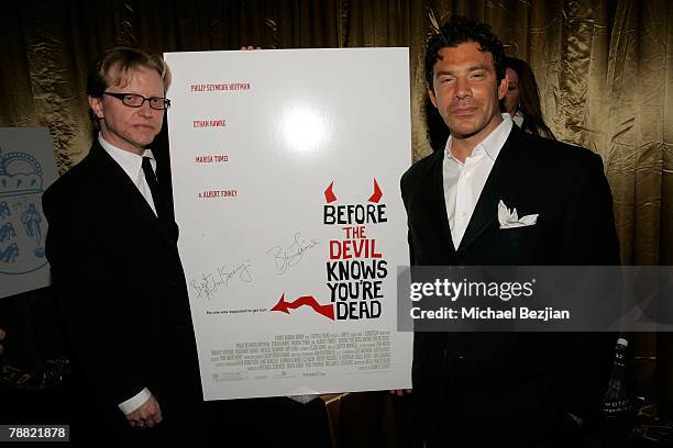 Producers Brian Linse and Michael Cerenzie pose at the Critics' Choice Awards at the Santa Monica Civic Center on January 7, 2008 in Santa Monica,...