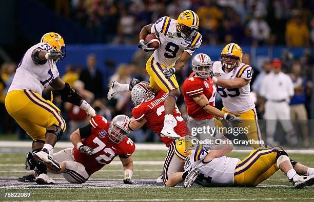 Early Doucet of of the Louisiana State University Tigers runs with the ball against the Ohio State Buckeyes during the AllState BCS National...