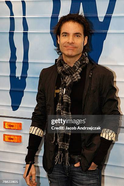 Singer Pat Monahan visits the John Lennon Educational Tour Bus at the 2008 International Consumer Electronics Show at the Las Vegas Convention Center...