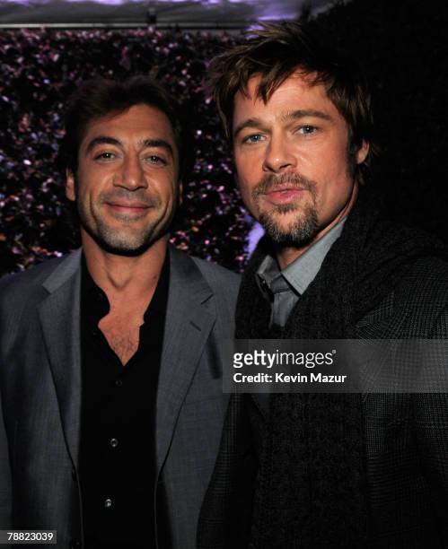 Actor Javier Bardem and Actor Brad Pitt inside at the 13th ANNUAL CRITICS' CHOICE AWARDS at the Santa Monica Civic Auditorium on January 7, 2008 in...