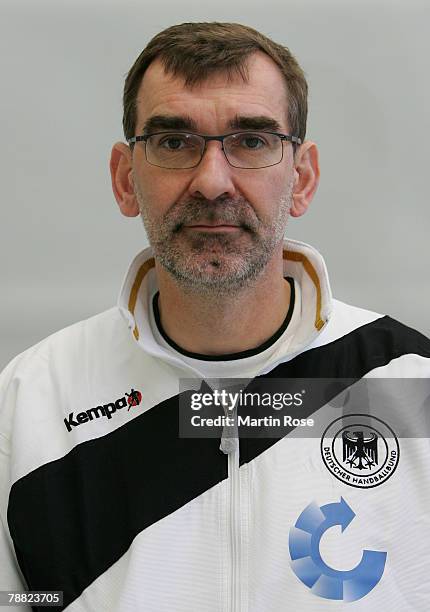 Andreas Thiel assistant coach of Germany poses during the photocall of the German Handball National team at Ostseehotel on January 7, 2008 in Damp,...