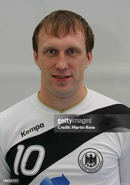 Oleg Velyky of Germany poses during the photocall of the German Handball National team at Ostseehotel on January 7, 2008 in Damp, Germany.