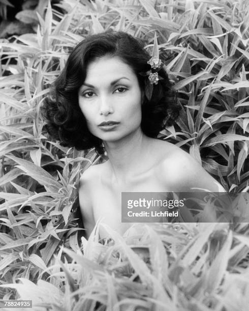 Shakira Caine, wife of actor Sir Michael Caine, a clothes and costume jewellery designer, in the garden of their home in Beverly Hills, USA on 8th...
