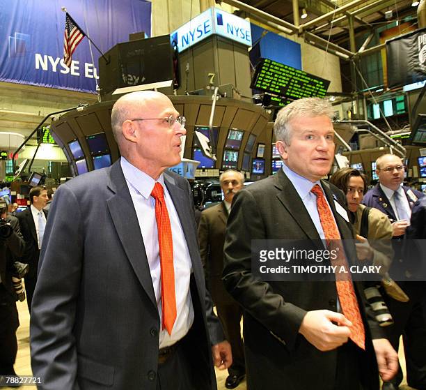 Secretary of the Treasury Henry Paulson visits the New York Stock Exchange trading floor with NYSE Euronext CEO Duncan L. Niederauer 08 January 2008....