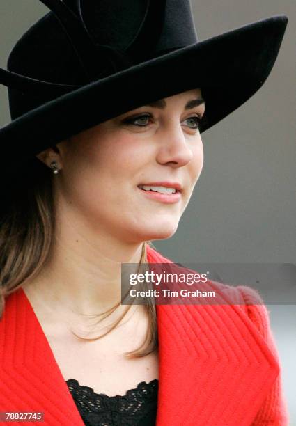 Kate Middleton, Prince William's girlfriend, at the Sovereign's Parade at Sandhurst Military Academy to watch the passing-out parade on December 15,...