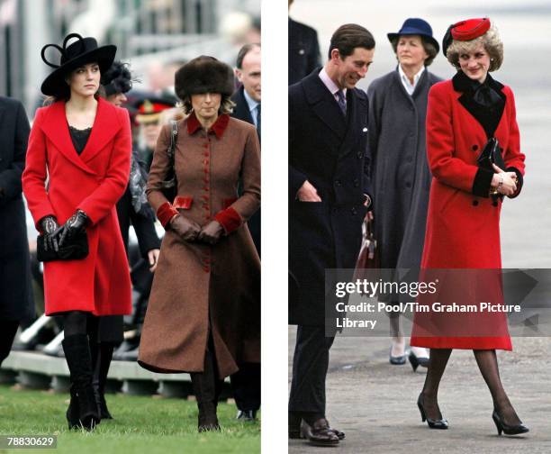 In this photo composite image a comparison has been made between, Left; SURREY, ENGLAND Kate Middleton, Prince William's girlfriend, with her mother...