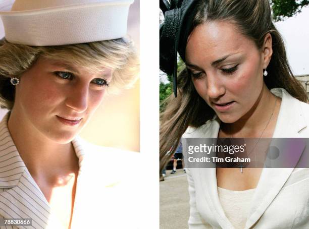 In this photo composite image a comparison has been made between, Left; LA SPEZIA, ITALY Diana, Princess Of Wales In La Spezia During A Tour Of Italy...