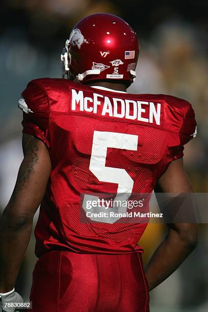 Darren McFadden of the Arkansas Razorbacks looks on against the Missouri Tigers during the AT&T Cotton Bowl Classic on January 1, 2008 at the Cotton...