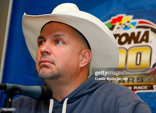 Country superstar Garth Brooks speaks to the media about NASCAR Day 2008 during NASCAR testing at Daytona International Speedway on January 8, 2008...