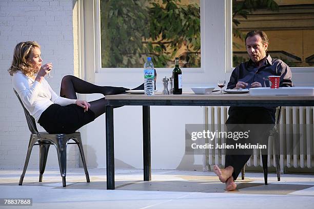 Nanterre Actresss Marianne Basler and actor Stephane Freiss perform a Details Theater Preview by Lars Noren at Theatre les Amandiers on January 8,...