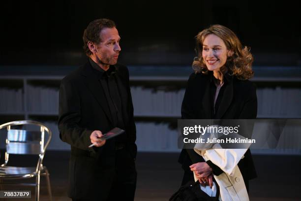 Stephane Freiss and Marianne Basler perform a Details Theater Preview by Lars Noren at Theatre les Amandiers on January 8, 2008 in Paris, France.