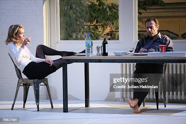 Nanterre Actresss Marianne Basler and actor Stephane Freiss perform a Details Theater Preview by Lars Noren at Theatre les Amandiers on January 8,...
