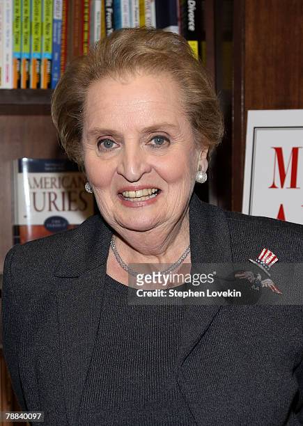Former Secretary of State Madeleine Albright poses at a signing for her new book "Memo To The President Elect" at Barnes and Noble Union Square...