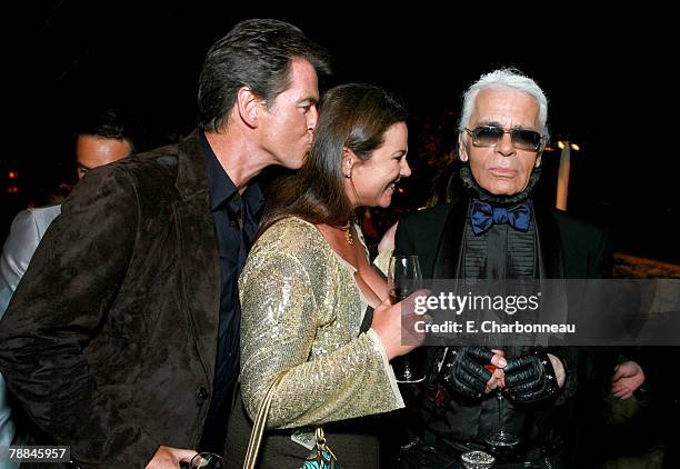 Pierce Brosnan, Keely Shaye Smith and Karl Lagerfeld