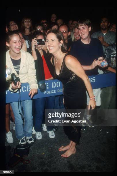Molly Shannon poses for a photograph September 26, 1999 at NBC Studios in New York City. She is there to celebrate the 25th anniversary of the hit...