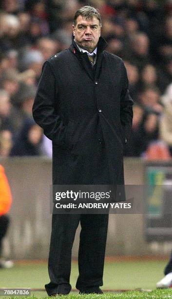 This file picture dated 06 January 2008 shows Sam Allardyce manager of Newcastle United watching the FA Cup third round football match against Stoke...