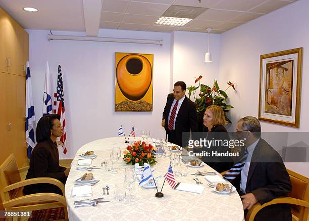 In this photo provided by the U.S. Embassy Tel Aviv, Secretary of State Condoleezza Rice meets with Israeli Foreign Minister Tzipi Livni during a...