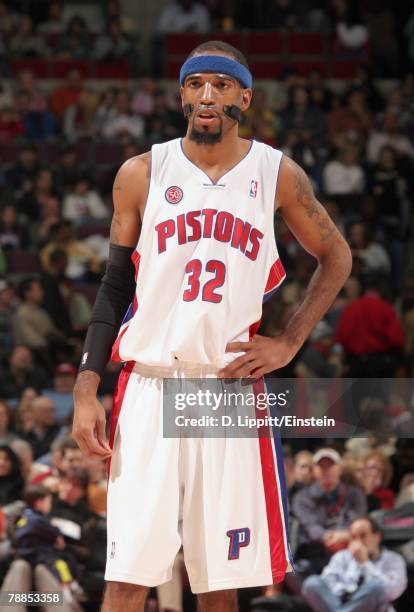 Richard Hamilton of the Detroit Pistons looks on during the game against the Atlanta Hawks at the Palace of Auburn Hills on December 14, 2007 in...