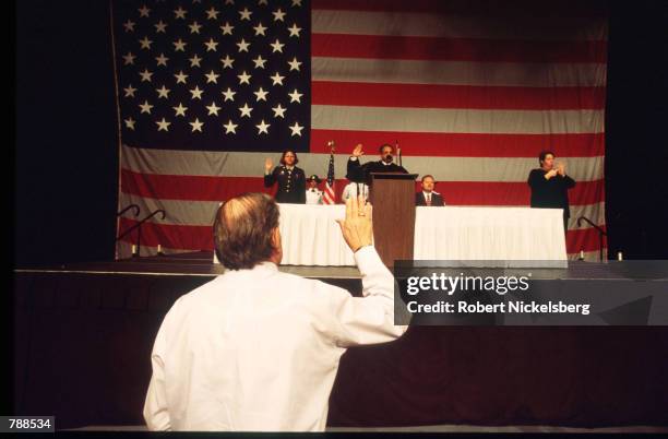 Mexican man recites the Oath of Allegiance September 25, 1999 in Miami, FL. Three thousand people attended the swearing in ceremony and took the Oath...