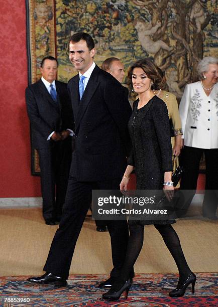 Crown Prince Felipe and Princess Letizia of Spain attend King Juan Carlos 70th Birthday Gala Dinner on January 09, 2008 at the El Pardo Palace near...